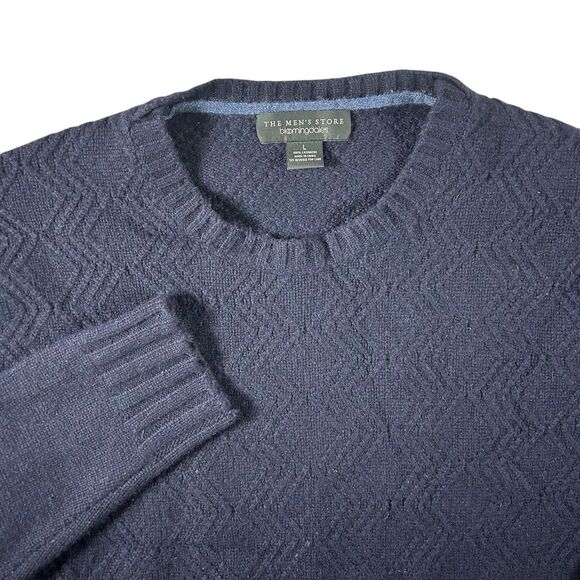 The Mens Store Cashmere Sweater Large Navy Cable Knit Crewneck Bloomingdales - Picture 3 of 9